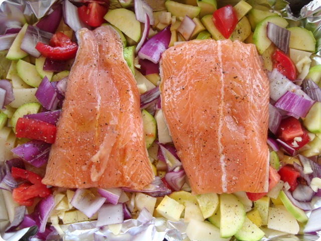 Cooking organic salmon dinner