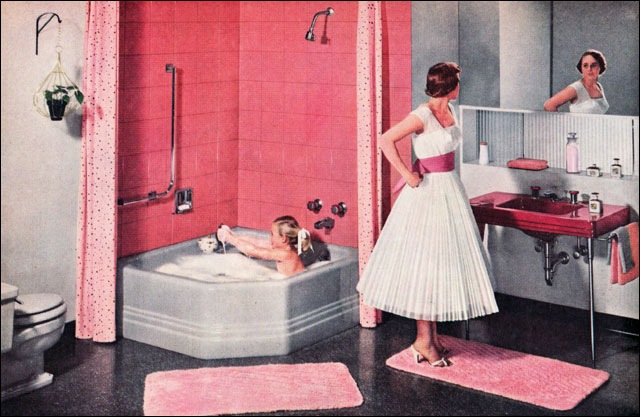 Vintage pink and gray bathroom