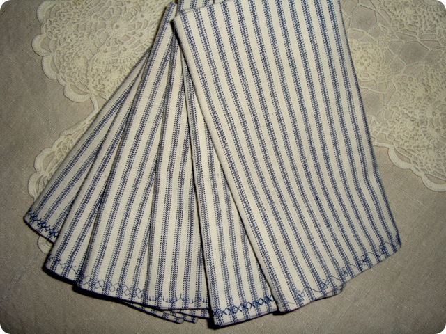 antique blue ticking napkins
