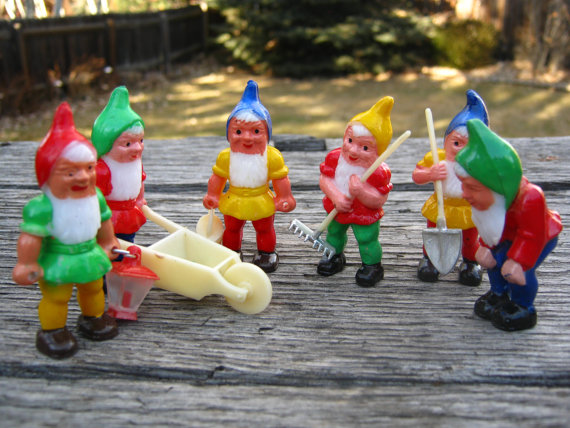 Garden Gnomes Elves - Plastic - Retro