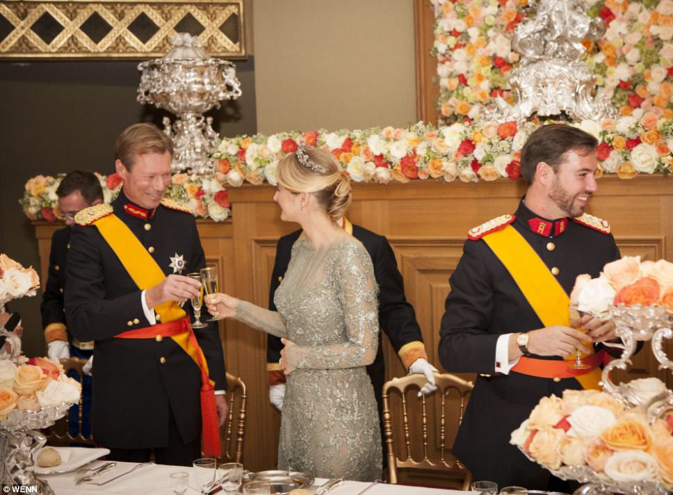 Grand Duke Henri of Luxembourg, Countess Stephanie de Lannoy and Hereditary Grand Duke Guillaume of Luxembourg at the gala dinner