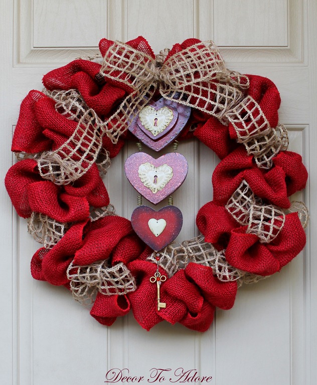 Burlap Valentine wreath, Valentine decor, Valentine decoration, Valentines  Wreaths for Front Door, Red valentine wreath