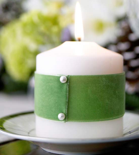 Green-Ribbon Wrapped Candle