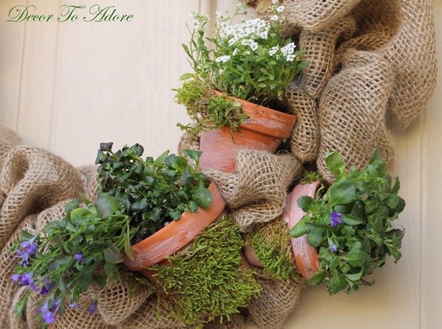 Spring Wreath with Burlap and Fresh Flowers