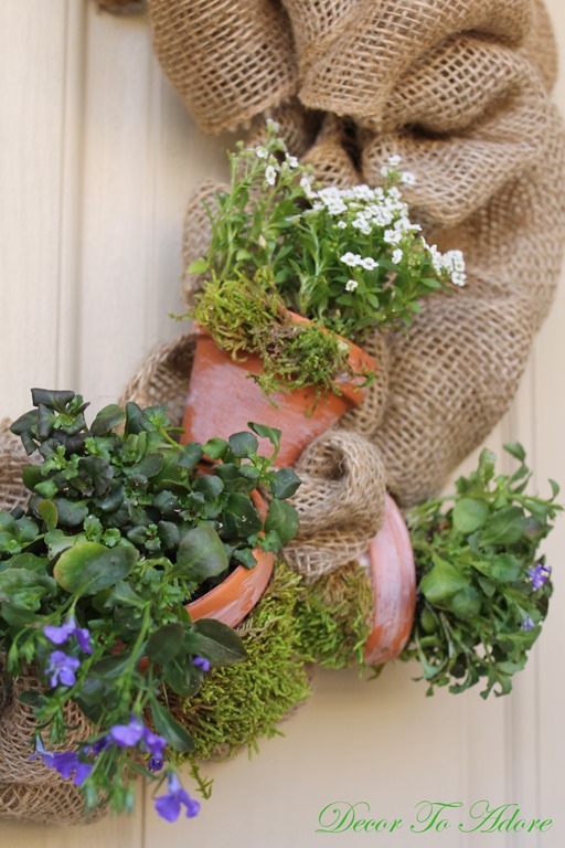 wreath with potted flowers