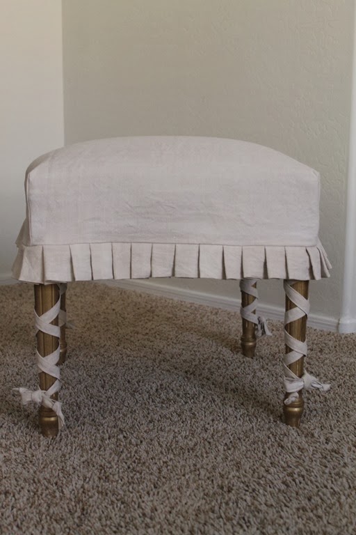 A French Footstool Receives a Slipcovered Makeover