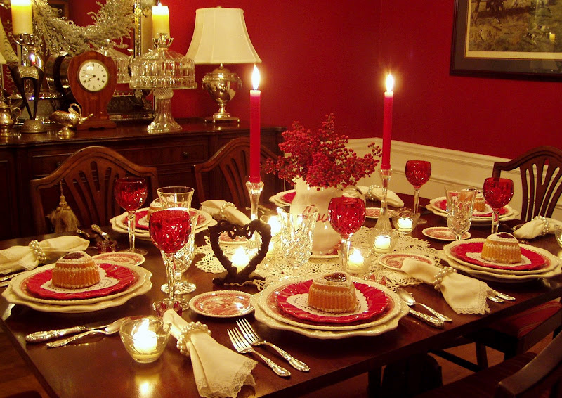 Valentine's Table Setting Tablescape in Red Dining Room