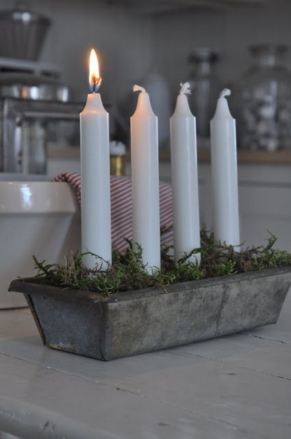 Advent candles in bread pan
