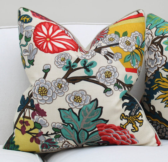 Schumacher Chiang Mai Dragon Flowers Pillow Cover in Alabaster