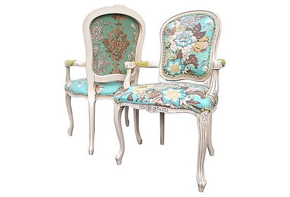 French Louis Arm Chairs Dining Accent Upholstered by OrangeNolive