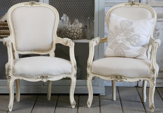 gorgeous shabby chic chairs on my wish list via http://www.etsy.com/listing/76121666/vintage-french-arm-chairs on #etsy