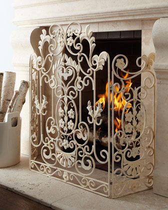 Antiqued-White Fireplace Screen at Horchow