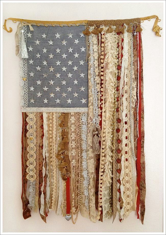 4th of July decor - ribbon and lace American flag. Perfect for above my console table in front entry way.