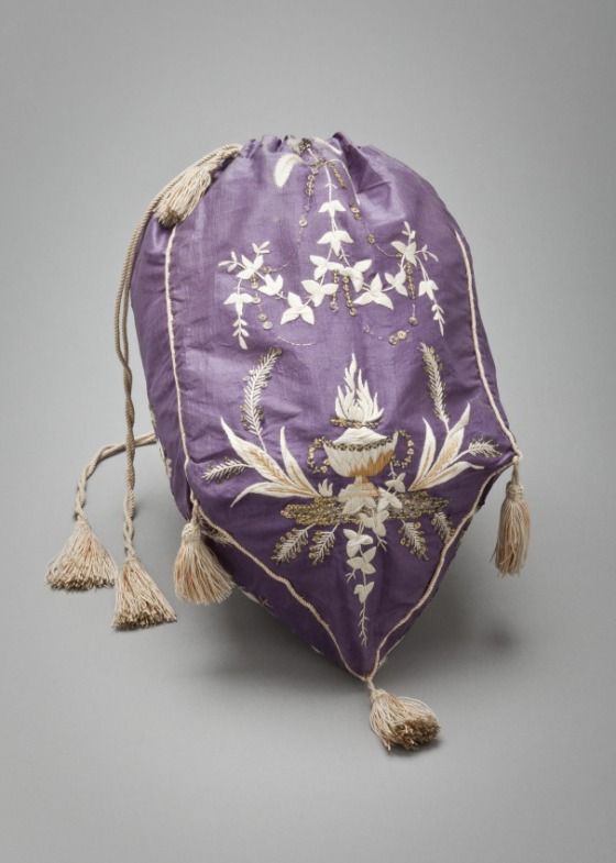Woman's Reticule | LACMA Collections France, 1800-1825 Silk plain weave with sequins and silk embroidery 10 3/8 x 6 x 5 1/2 in. (26.42 x 15.24 x 13.97 cm): 
