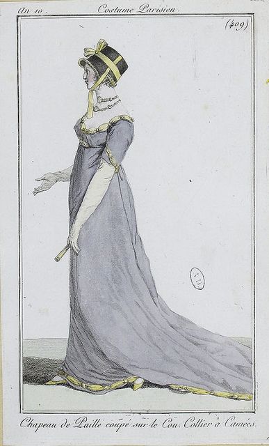 English fashion plates from 1802 and French fashion plates from Year 10 (1801-1802) of the French Republican Calendar. All images come from the collection of the Bibliothèque des Arts Décoratifs. www.lesartsdecoratifs.fr/francais/bibliotheque/: 