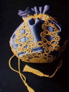Very elegant reticule and gorgeous colors. Can be used as a tatting project bag.: 