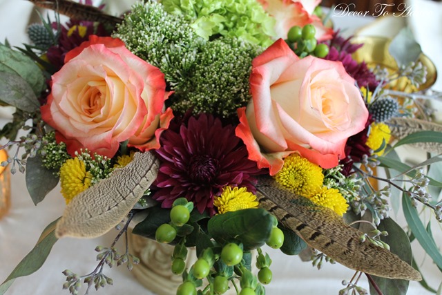 Fall centerpiece with feathers