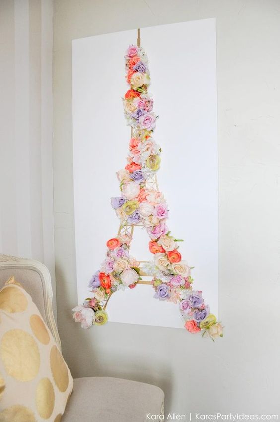 DIY Paris Eiffel Tower Floral and Gold Wall Canvas Springtime Art by Kara Allen | Kara's Party Ideas | KarasPartyIdeas.com