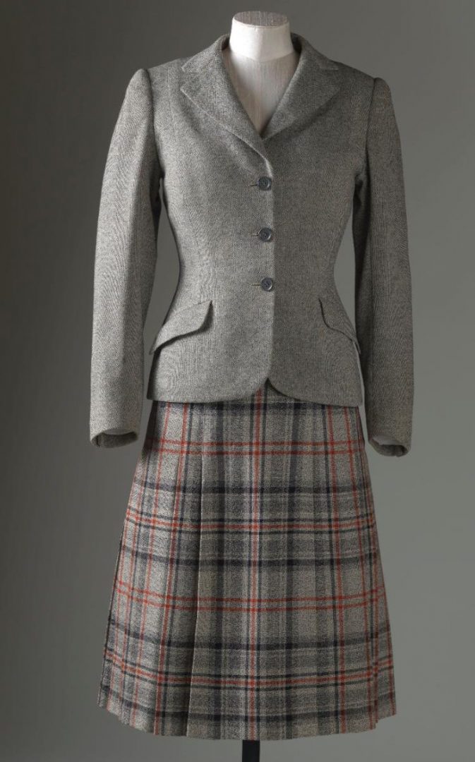 A Hartnell jacket with a kilt in Balmoral tartan, both from the 1940s. 