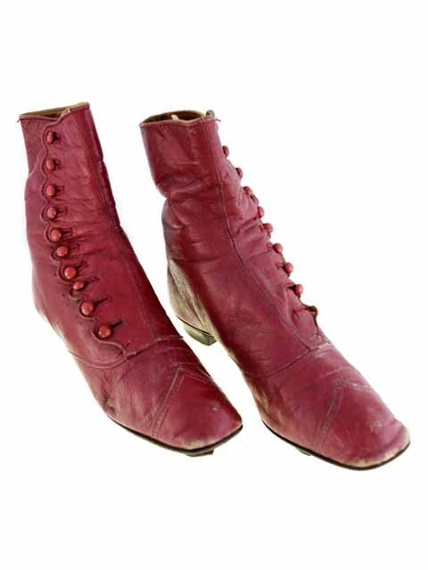 Victorian High Button Boots, Rare Red Color, 1860S 