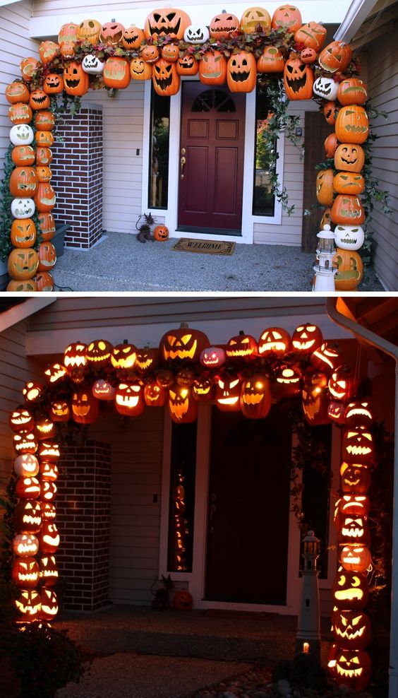 DIY Illuminated Pumpkin Arch Tutorial from Don Morin. 30 foam pumpkin were used to create this as well as PVC pipe and rebar. 