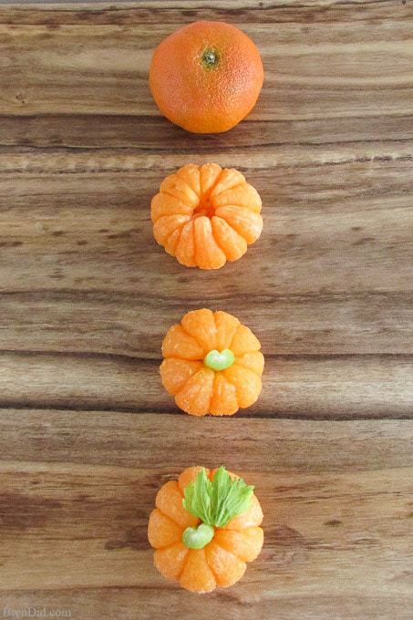 healthy Halloween snack ideas are fun for kids. Make easy tangerine pumpkins with your kids