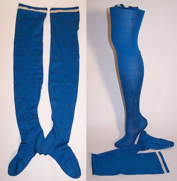 Victorian Ladies Bright Blue Silk Seam Thigh High Garter Stockings Socks.