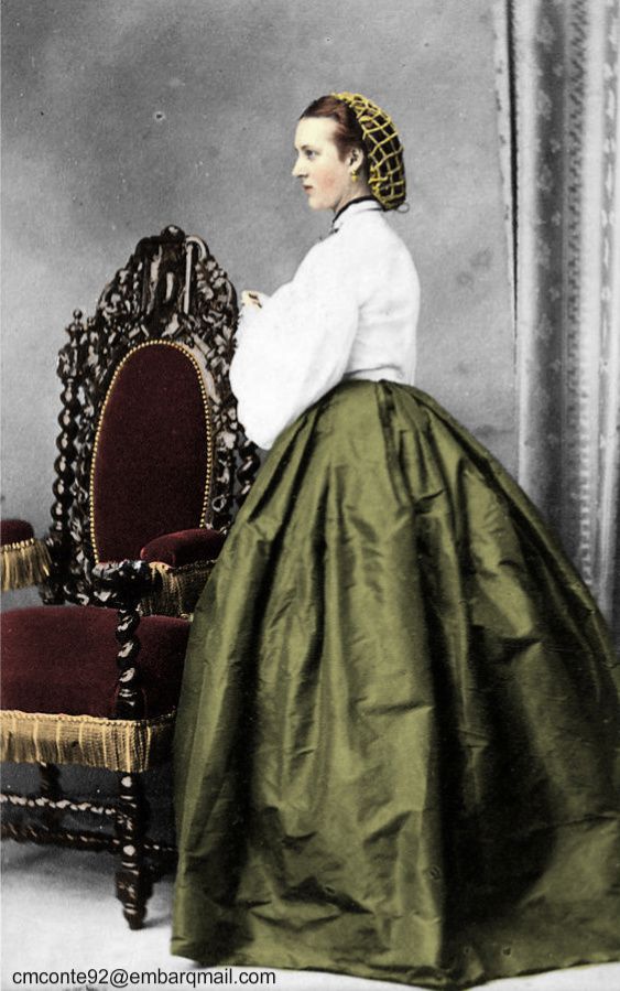 This photo of Princess Alexandra of Denmark shows an early 1860s chemisette with pagoda sleeves; she wears a hairnet