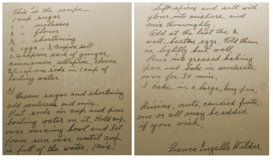 Laura Ingalls Wilder's gingerbread recipe