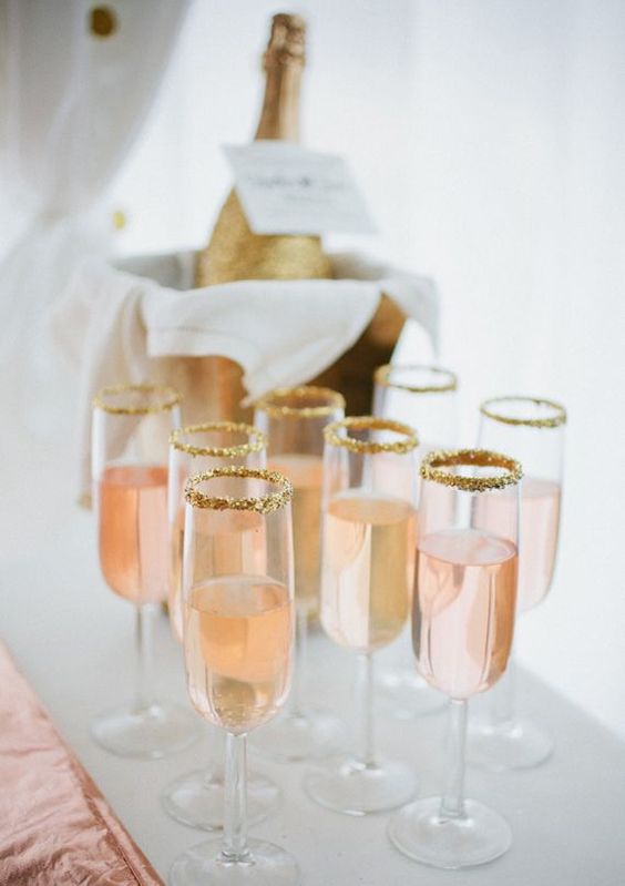 Rose and Gold / Champagne Drink with Gold Sugar Rim: 