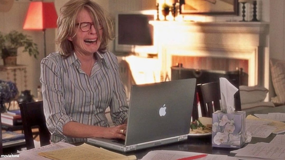 Diane Keaton crying at her computer