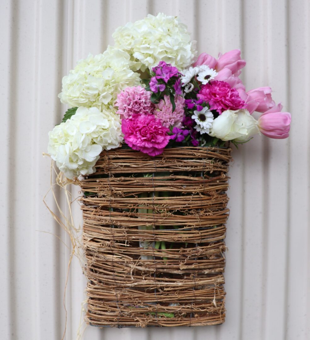 Door Basket With Fresh Flowers - Thistle Key Lane