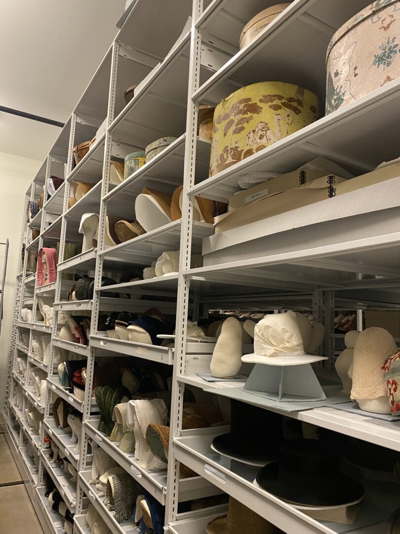 Shelves of antique hats