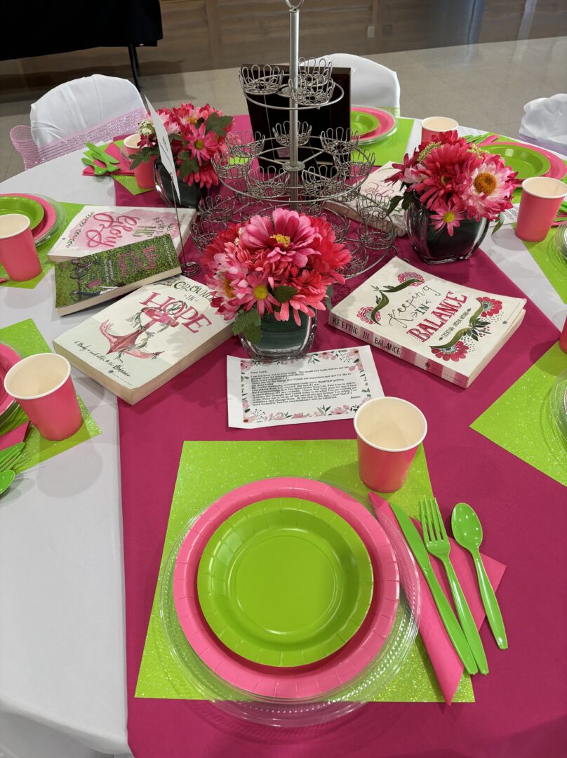 Pink and green table