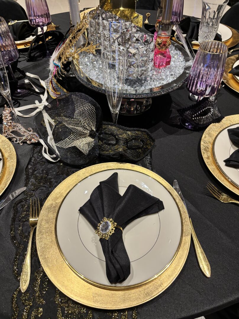 black and gold tablescape