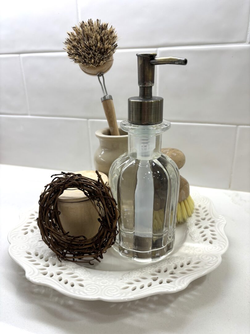 Dish soap and scrubbers