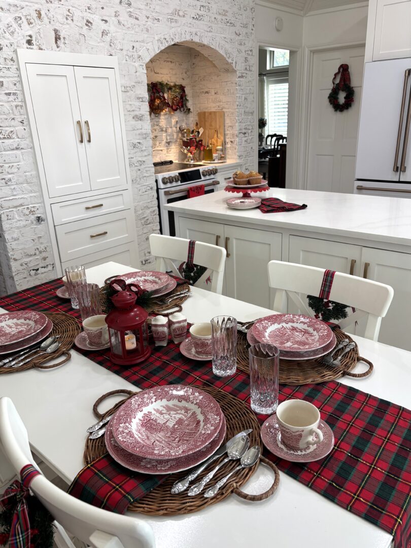 Brick hearth and table. 