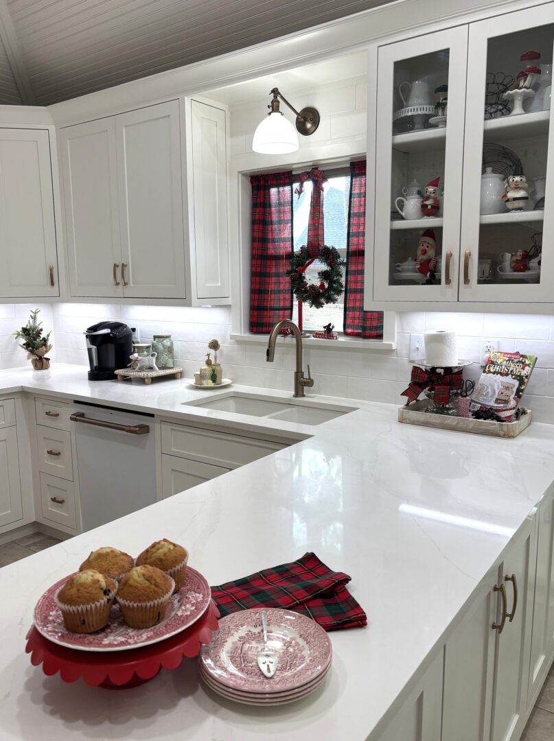 Storybook Cottage kitchen decorated for the holidays