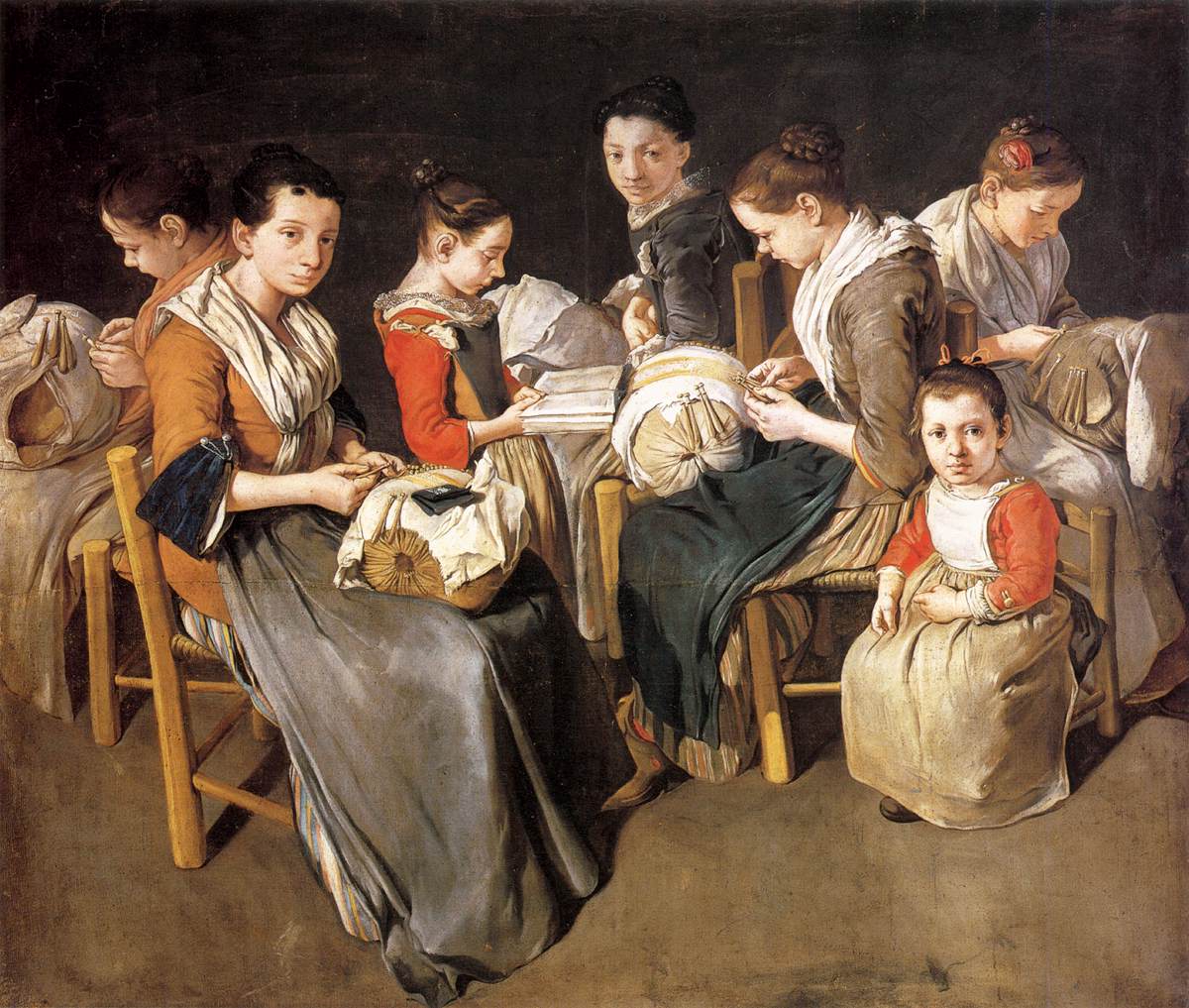 Women Working on Pillow Lace (The Sewing School) by Giacomo, Ceruti.