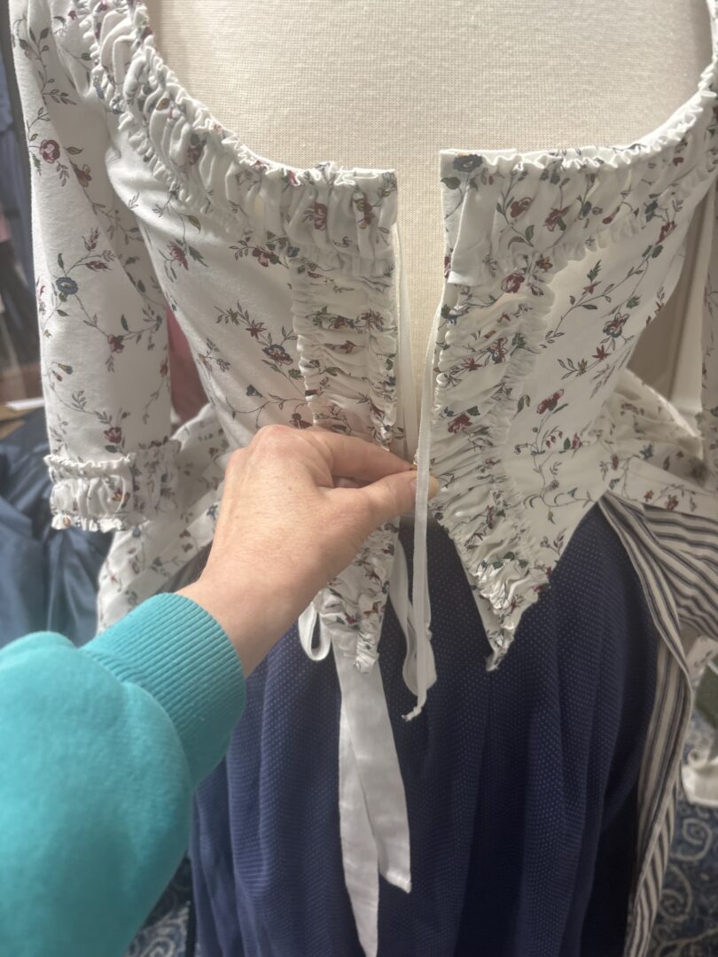 Shirred fabric detail on Italian gown bodice.