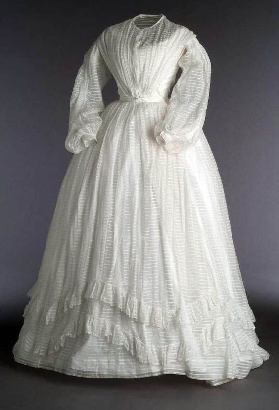 White 1860s sheer dress