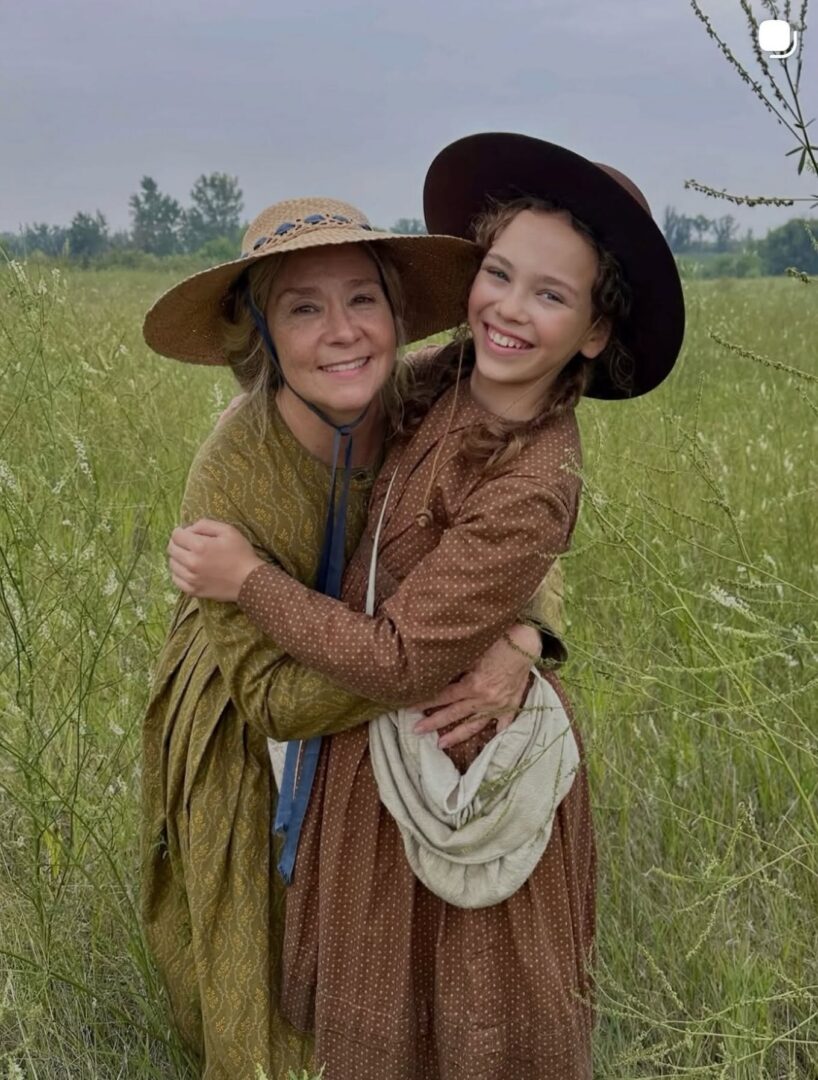 Laura Colby Ingalls as portrayed by Megan Follows and Alice Halsey as Laura in the new adaptation of Little House on the Prairie. 
